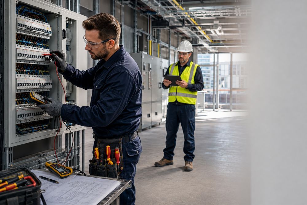 Experienced electrician undergoing workplace assessment for the City & Guilds 2346-03 Electrical Experienced Worker Assessment Level 3