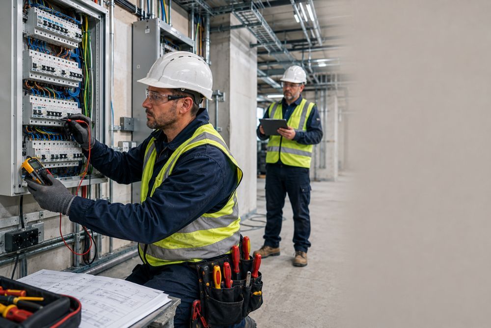 Electrician carrying out practical electrical installation work for a City & Guilds 2357-44 NVQ Diploma Level 3 qualification